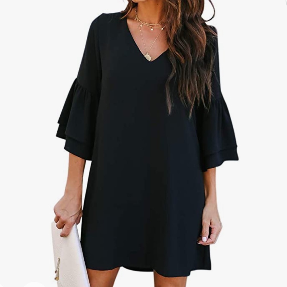 Black Bell Sleeve Mini Dress